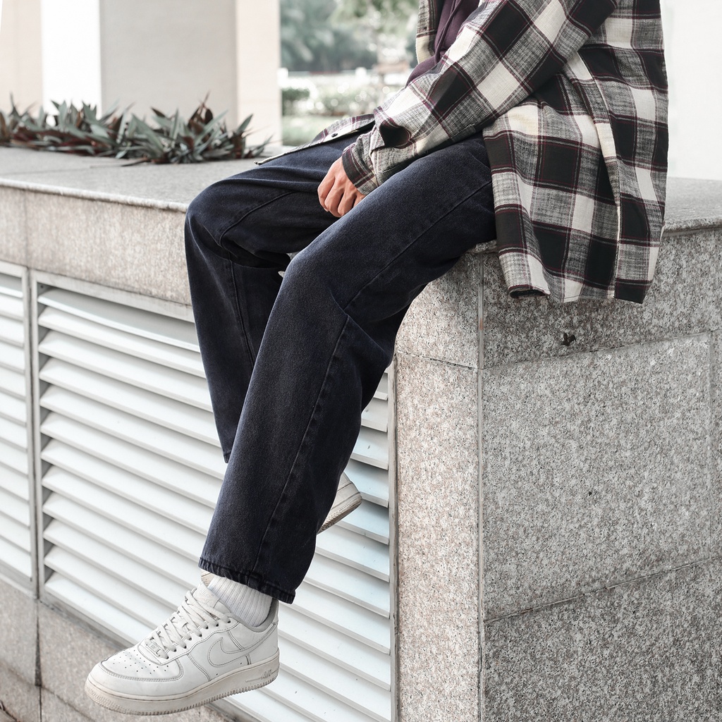 Quần Baggy Trơn Ống Suông Đứng - Chất Vải Jeans Cao Cấp Mềm Mịn - Unisex Nam Nữ Hot Trend Dễ Phối Đồ - Màu Đen Xám 5