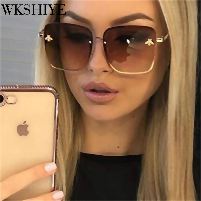 2021 New Fashion Lady Oversize Rimless Square Bee Sunglasses Women Men Small Bee Glasses Gradient Sun Glasses
