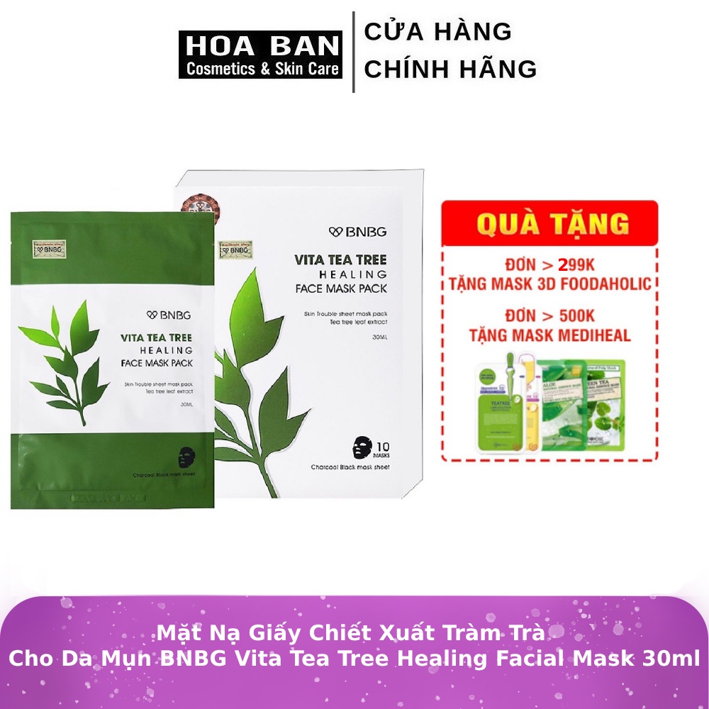 [Full Tem - Hàng Nhập Khẩu] Mặt Nạ Giấy Chiết Xuất Tràm Trà Dành Cho Da Mụn BNBG Vita Tea Tree Healing Facial Mask 30ml