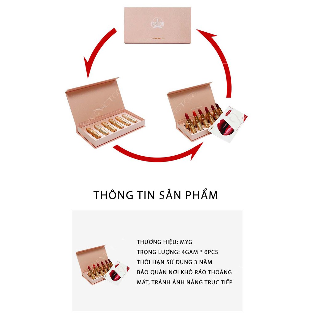 Bộ Son Môi MYG 6 Màu Thời Trang Lâu Trôi Chất Lì Chống Thấm Nước. | BigBuy360 - bigbuy360.vn