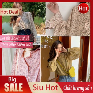 Áo Sơ Mi Nữ Họa Tiết Hoa Nhí - Áo Voan Cát Dài Tay Hoa Nhí Xinh Xắn