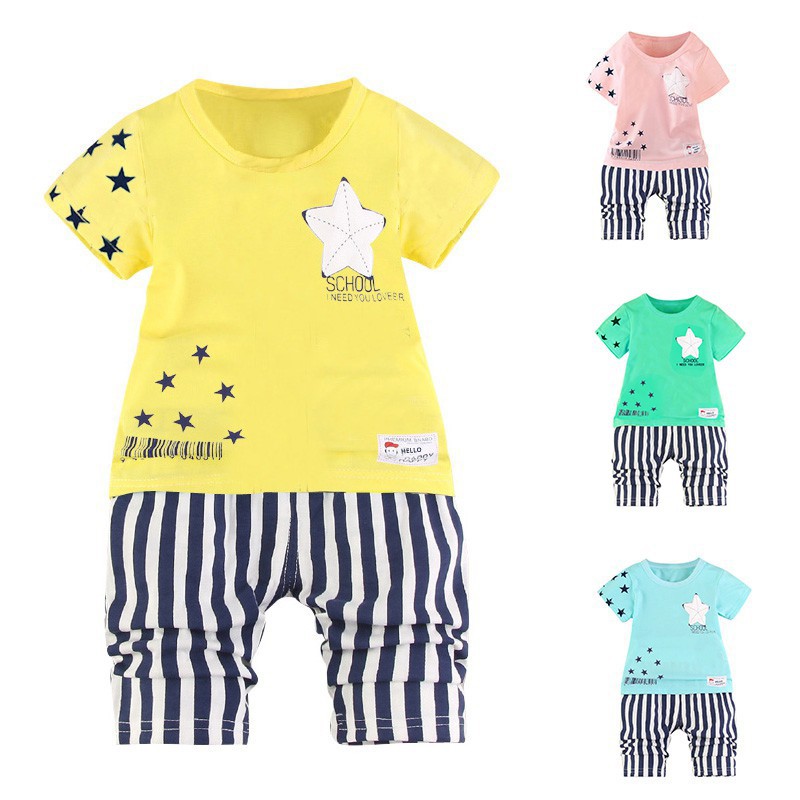 Set đồ thun ngắn chất liệu cotton in hình ngôi sao thời trang mùa hè cho bé