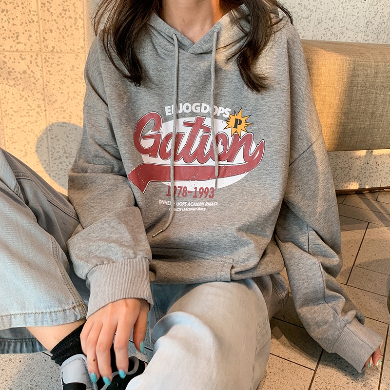 SUXI Áo Hoodie Tay Dài Dáng Rộng In Hình Cá Tính Phong Cách Hàn Quốc Cho Nữ