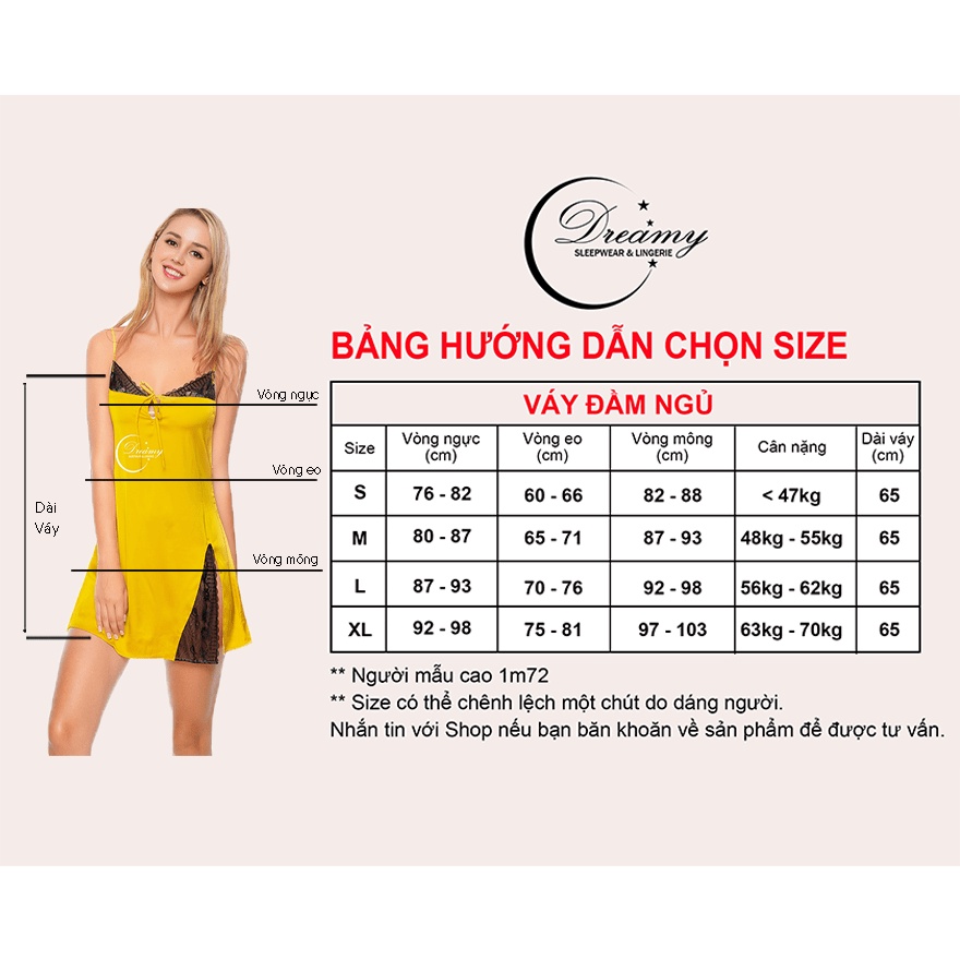 Đầm ngủ sexy lụa cao cấp, đồ ngủ Hai Dây phối ren Gợi Cảm Dreamy VS06-05