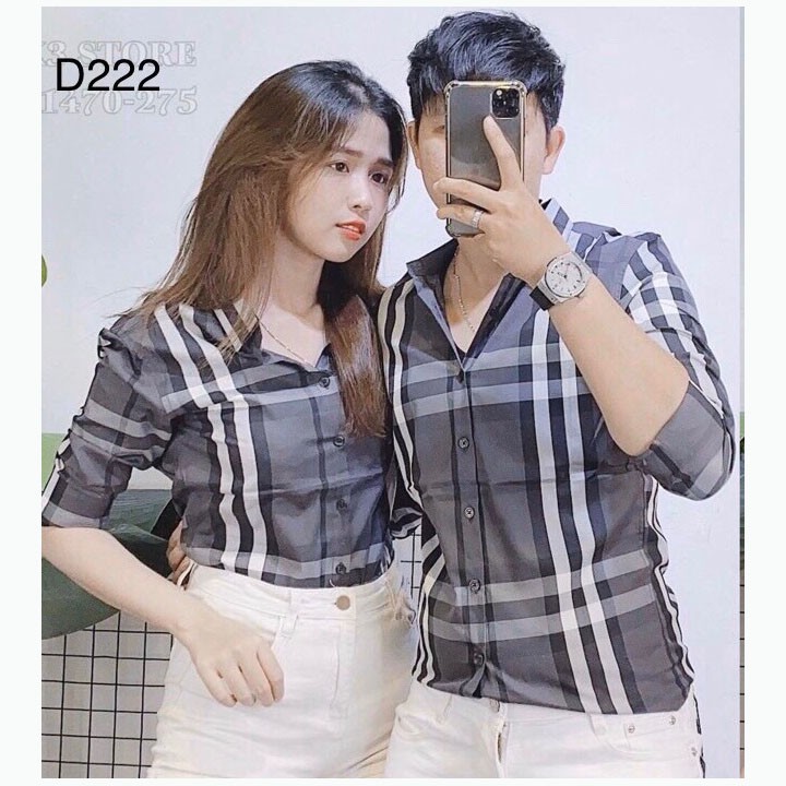 Áo sơ mi cặp nam nữ kẻ sọc chất vải lụa trơn skymen SM004