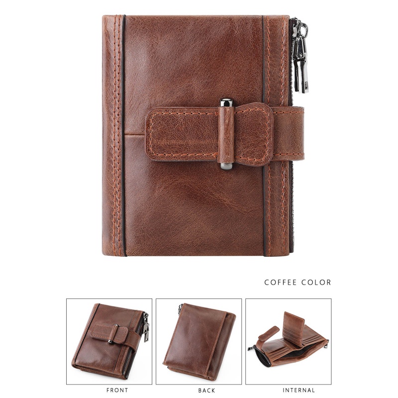 Youyo Ví Da Gập Đôi Đựng Thẻ Tín Dụng RFID Có Khóa Kéo Đôi Dành Cho Nam Doanh Nhân