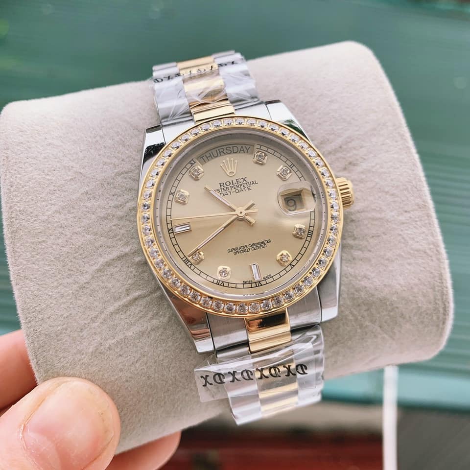 Đồng hồ Nam Rolex day date máy nhật vành đá măt mặt dây đơ mi 3 đốt dòng cơ Automatic mặt size 38mm -41mm