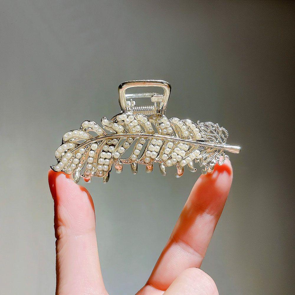 Kẹp Tóc Hình Chiếc Lá Màu Ngà Phong Cách Retro Mới|Kẹp Tóc Đính Đá Nhiều Màu Sắc Thời Trang