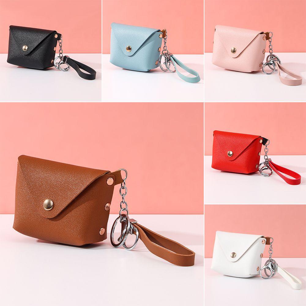 Ví Da PU Mini Màu Trơn Có Khóa Cài Tiện Dụng