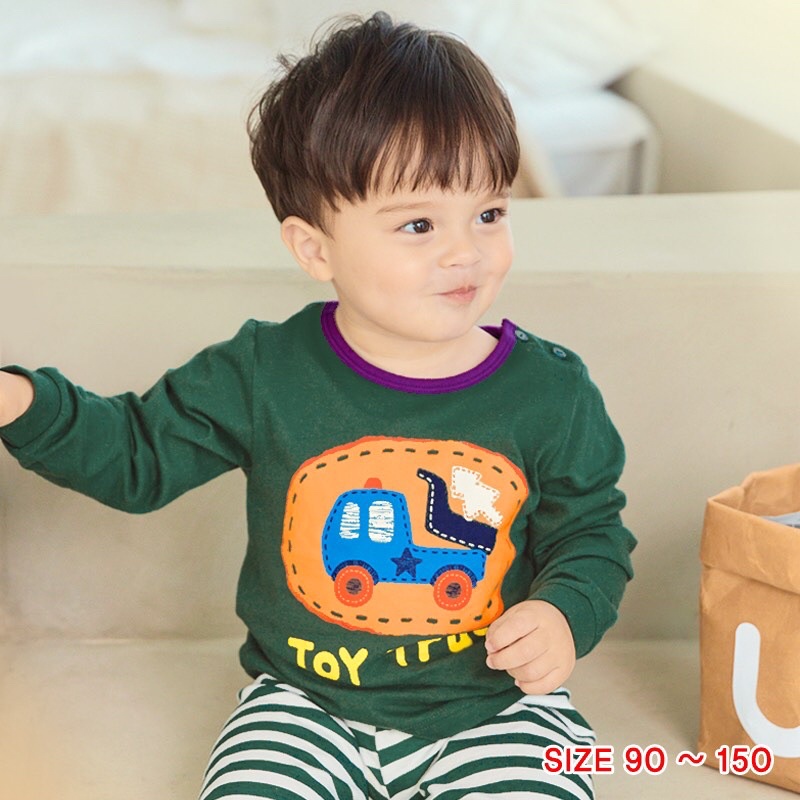 Đồ bộ quần áo dài tay bé trai dáng ôm thun cotton mẫu Xe bán tải năm 2022 rất xinh của hãng Unifriend Hàn Quốc mã UND11