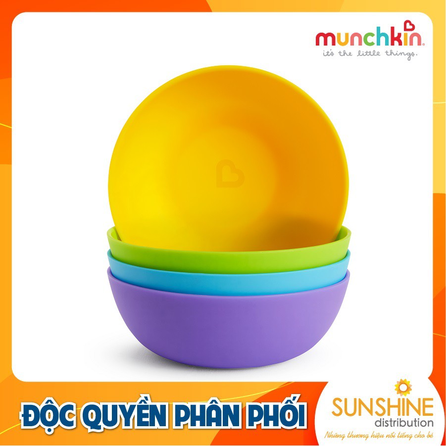 Bộ 4 bát Munchkin ăn dặm trẻ nhỏ Bát tô cỡ lớn màu vàng xanh tím xanh dương