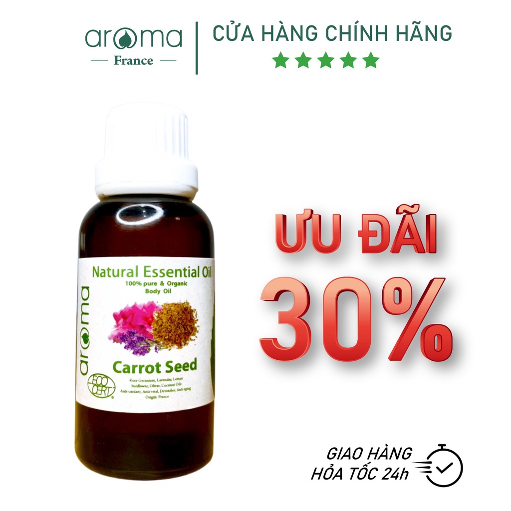 Dầu massage mặt hạt Cà rốt Aroma - Carrot Seed Facial Oil - Dưỡng ẩm, sáng da, trẻ lâu, chống nắng, chống nhăn 30ml