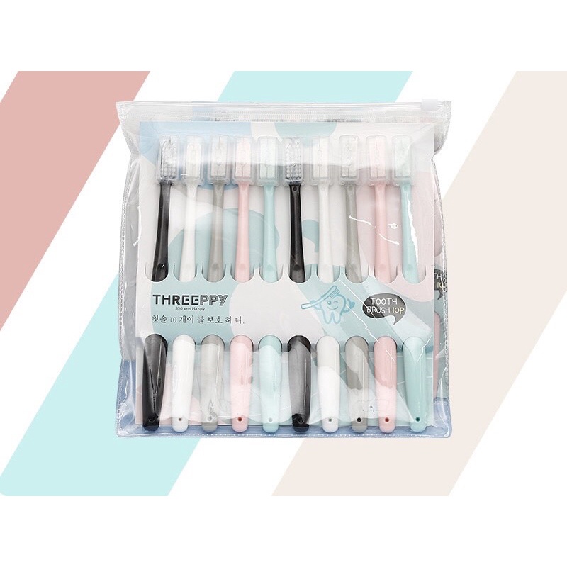 Túi 10 bàn chải đánh răng THREEPPY HÀN QUỐC cao cấp chuẩn loại 1