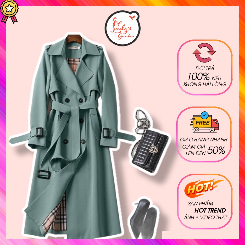 Áo Măng Tô Dáng Dài Hai Lớp Kèm Đai Lớp Ngoài Kaki Cao Cấp Lớp Trong Lụa Kẻ LG589 – Lady’s Garden