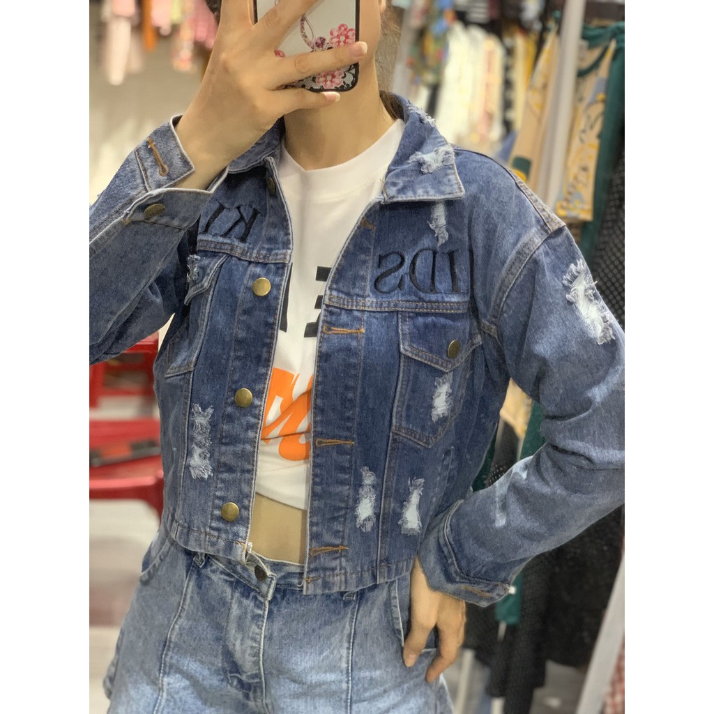 Áo khoác jean nữ bo lưng hàng đẹp mới về | BigBuy360 - bigbuy360.vn