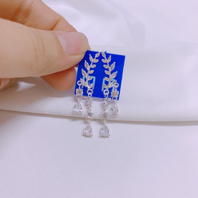 Bông tai bạc thật hình lá kẹp vành tuyệt đejp LINH MIU SILVER