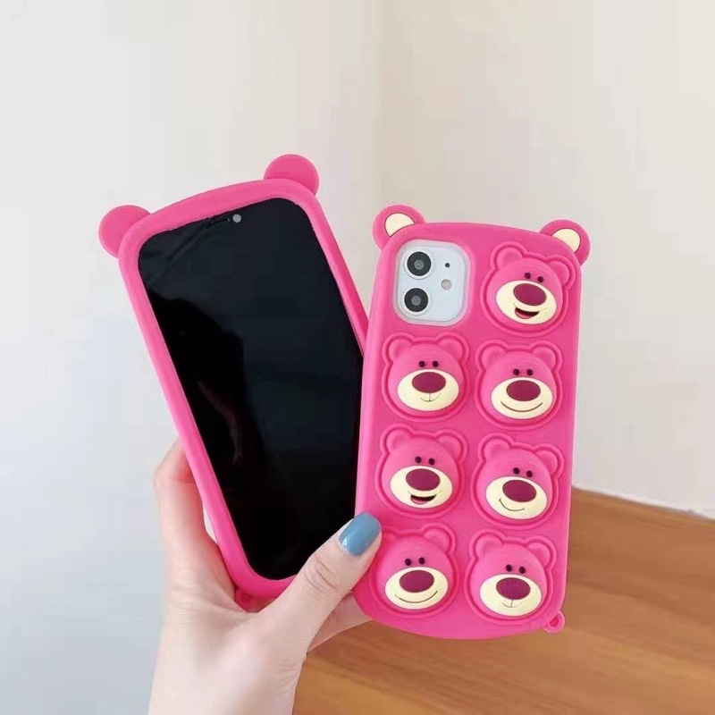 Ốp gấu dâu Losto có tai Iphone 6/6s/6p/6sp/7/8/7p/8p/x/xs/xr/xsmax/11/11promax/11pro/12/12pro/12promax