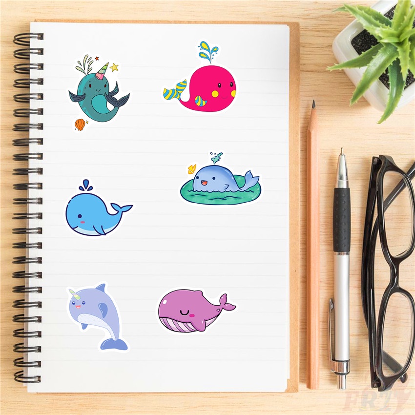 Set 50 miếng dán trang trí laptop hành lý hình cá voi xanh DIY 02