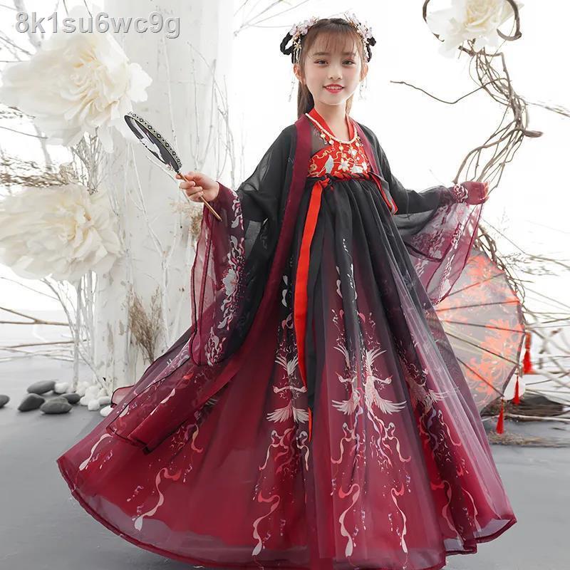 ♞ ✴ ❂ ♦Hanfu trang phục cổ trang của cô gái Trung Quốc ăn mặc mùa hè quần áo trẻ em dài tay phong