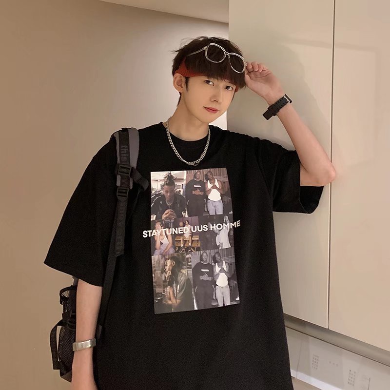 Áo Thun Dáng Rộng In Chữ Phong Cách Nhật Hàn Thời Trang Mùa Hè Cho Nam Cỡ M-8XL
