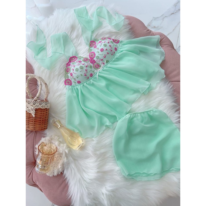 set bộ mặc nhà sexy cực xinh vải voan tơ