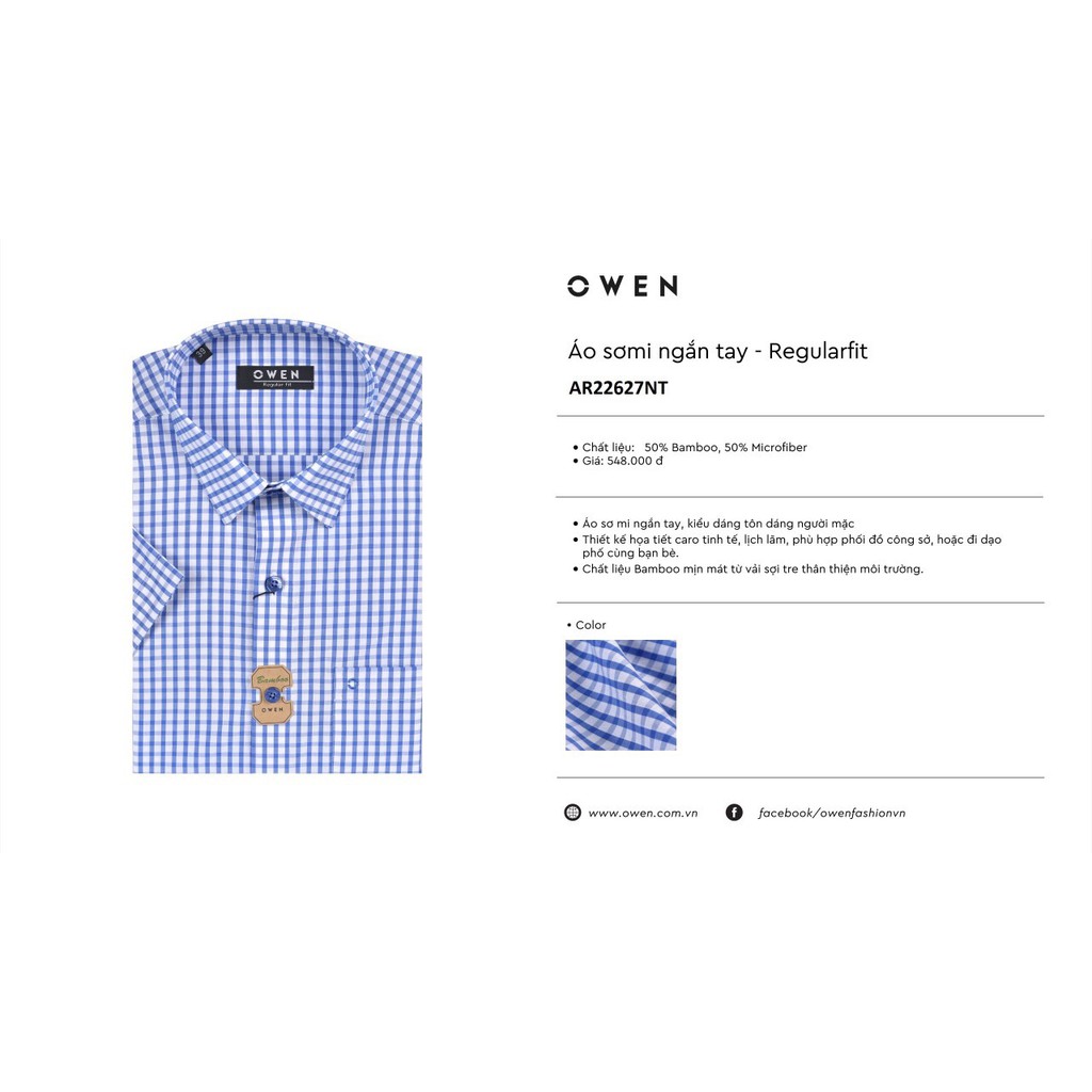 OWEN - Áo sơ mi ngắn tay Owen vải sợi bambo(tre) 22627 - Áo sơ mi nam cộc tay | BigBuy360 - bigbuy360.vn