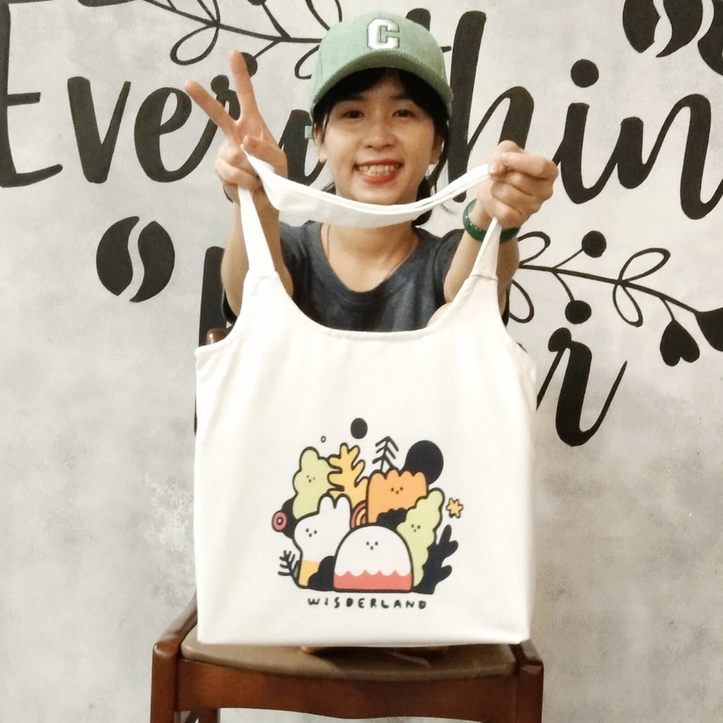 Túi tote, vải canvas 100% poli cao cấp, phong cách thời trang ulzzang, có khoá miệng xịn xò 5 CÂY NẤM mã K37