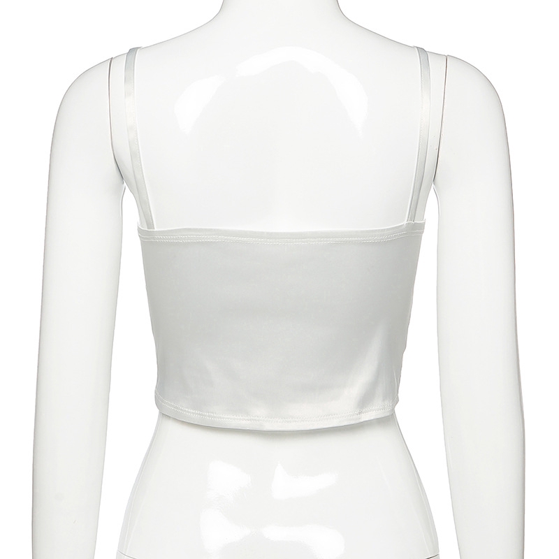 DUNEA Áo Croptop Hai Dây Cổ Chữ V Phối Bèo Màu Trơn Quyến Rũ Cho Nữ