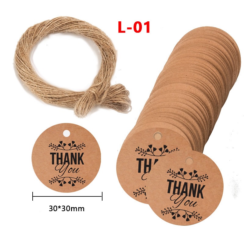 50, 100 Tem Tag Giấy Kraft THANK YOU Cám Ơn Khách Hàng