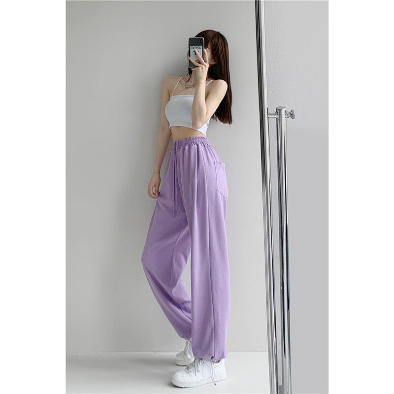 Quần dài thể thao ống rộng lưng rút dây thời trang mùa hè cho nữ