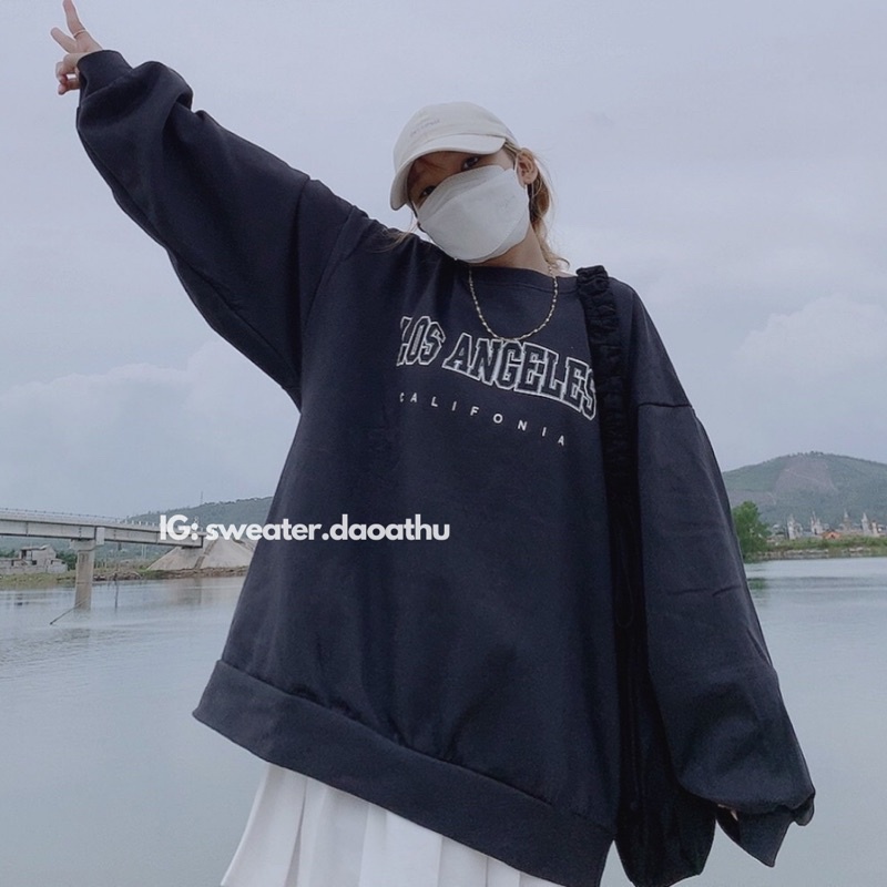 [ ẢNH THẬT ] ÁO SWEATER  LOS ANGELES ĐEN TAY BỒNG DÁNG RỘNG OVERSIZE | BigBuy360 - bigbuy360.vn
