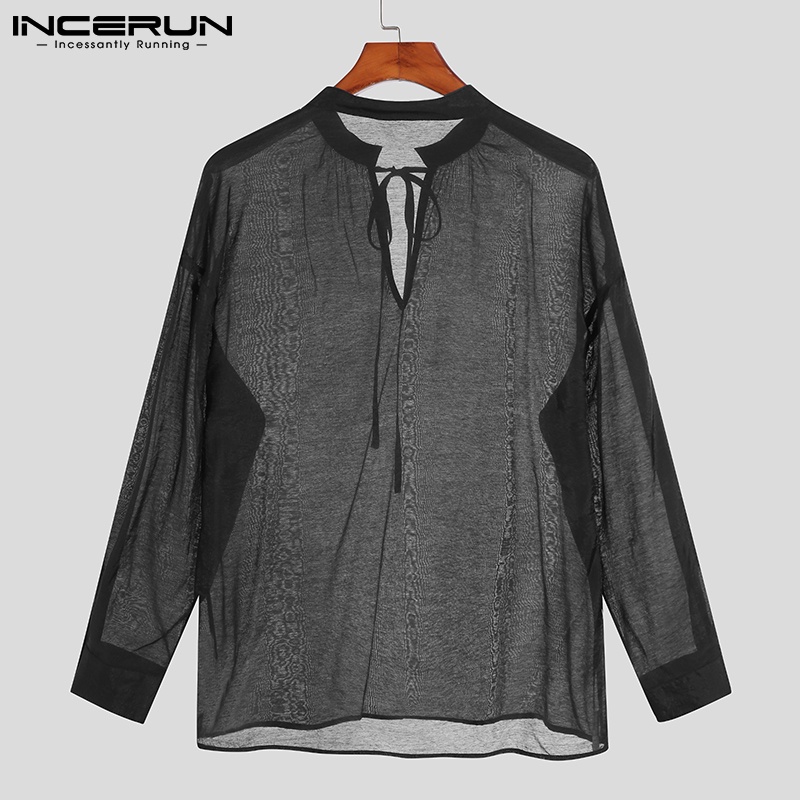 Áo sơ mi Incerun tay dài cổ V thời trang dễ phối đồ cho nam