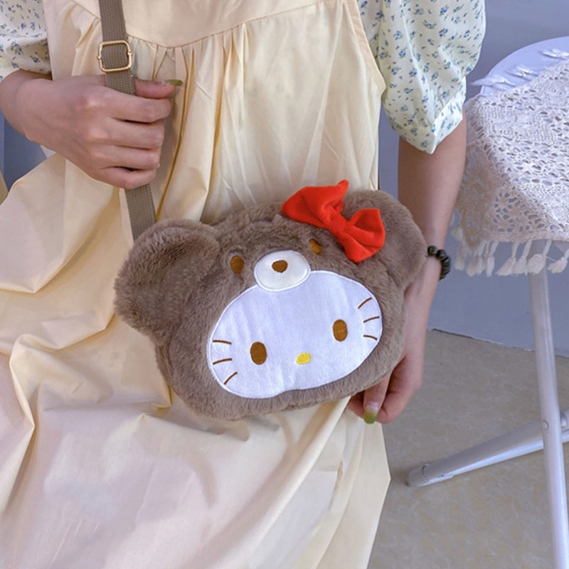 Túi Đeo Chéo Vai Hình Mèo Bông Dễ Thương Dành Cho Nữ