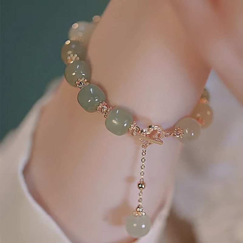 Vòng Tay Chuỗi Hạt Đá Ngọc Bích Hetian / Phong Cách Dân Tộc Có Khóa Cài