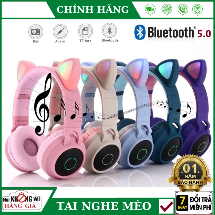 Tai Nghe Mèo Bluetooth, Headphone Tai Mèo Dễ Thương Có Mic,Âm Bass Mạnh Mẽ, Pin Khủng 400mAh, Kết nối tất cả smartphone