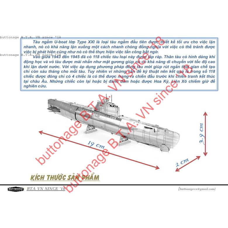Mô Hình Lắp Ráp 3d Tàu Ngầm U-boat Type XXI
