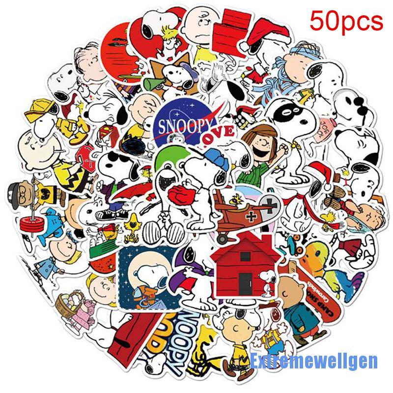 Bộ 50 Miếng Dán Hình Chó Snoopy Chống Thấm Nước Trang Trí Laptop / Vali / Ván Trượt 0129