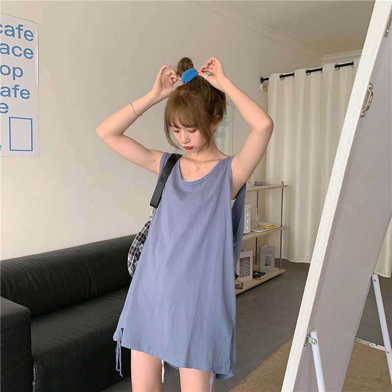 Áo thun SUXI sát nách dáng dài rộng phong cách Hàn Quốc cá tính dành cho nữ