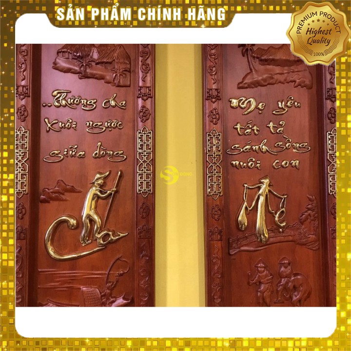 [Mỹ Nghệ Đồng Kỵ] Câu đối cha mẹ gỗ hương dát vàng 1m07 x 30cm