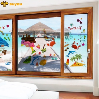 1 Set 9 Tấm Sticker Dán Cửa Kính Trang Trí Cửa Sổ Phong Cách Hawaii Chống Nước Sáng Tạo