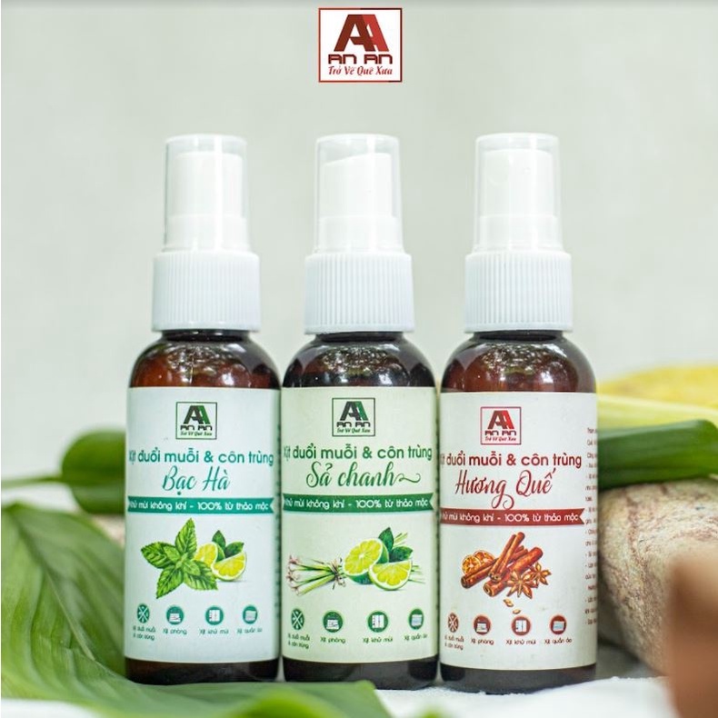 Xịt Tinh Dầu Đuổi Muỗi & Khử Mùi AN AN, Xịt Đuổi Côn Trùng Hương Bạc Hà/ Quế/ Sả Chanh 50 ml.
