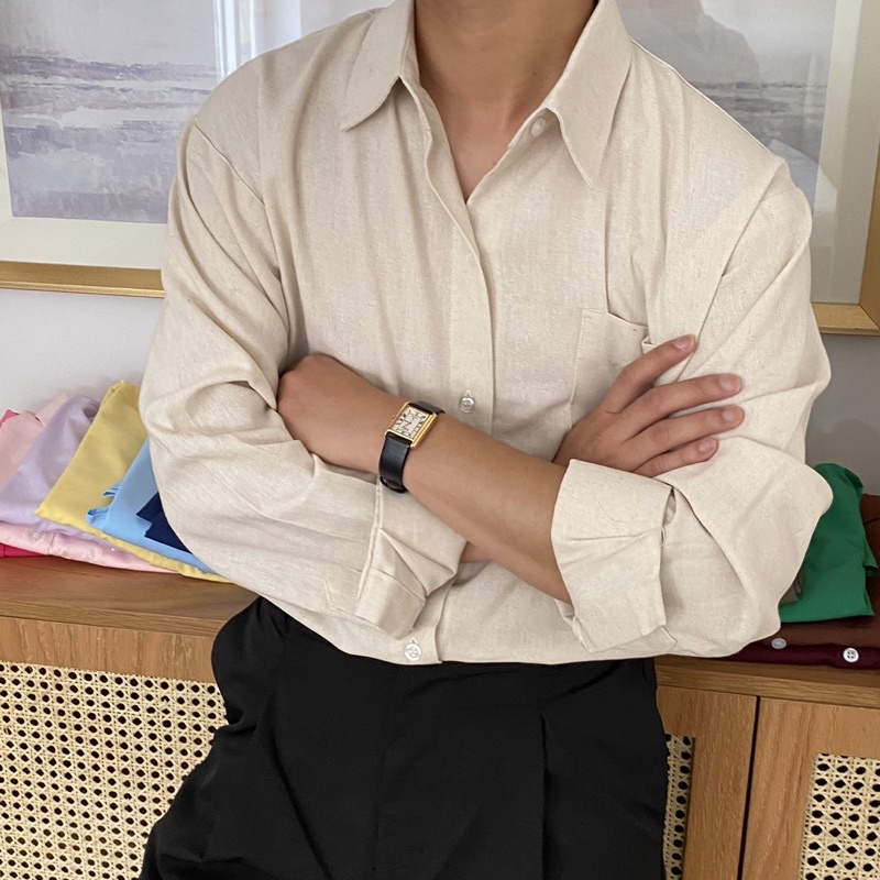 ÁO SƠ MI NAM - HEEBYOHI - Màu Be Latte Linen Cao Cấp