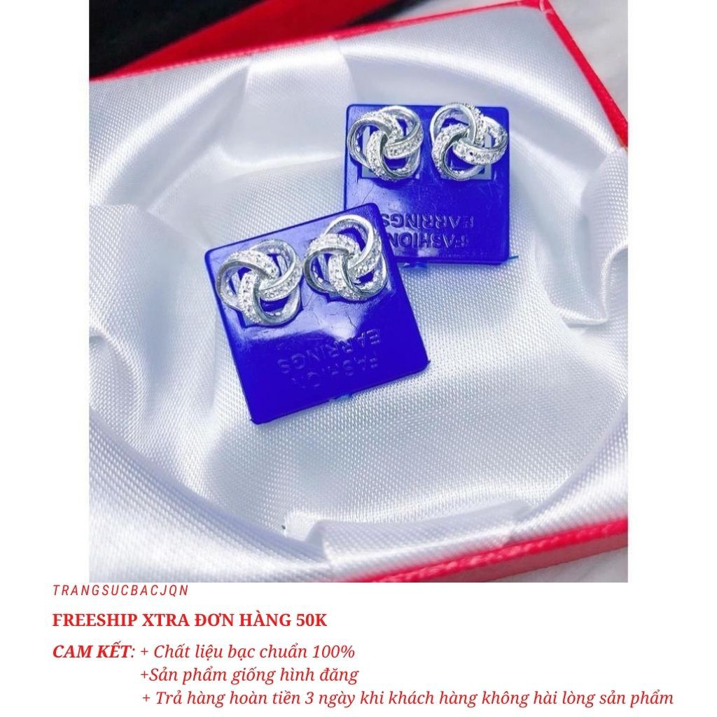 Bông tai nữ bạc thật giá rẻ mẫu hoa 3 cánh chất liệu bạc ta sáng đẹp/ Trang sức bạc JQN