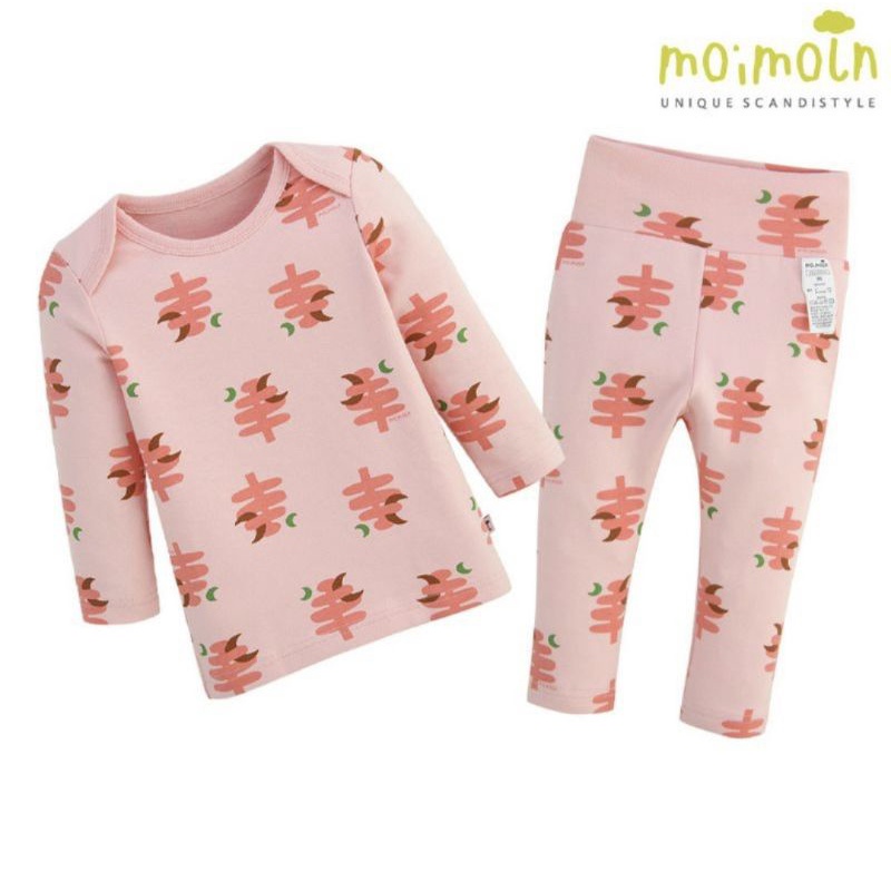 [110] Bộ ngủ cotton dài tay màu xanh lá  và hồng Moimoln cho bé xuất Hàn dư xịn