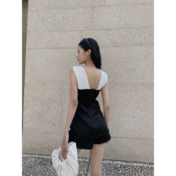 SET ÁO ĐEN PHỐI NƠ NGỰC + QUẦN SHORT ĐEN