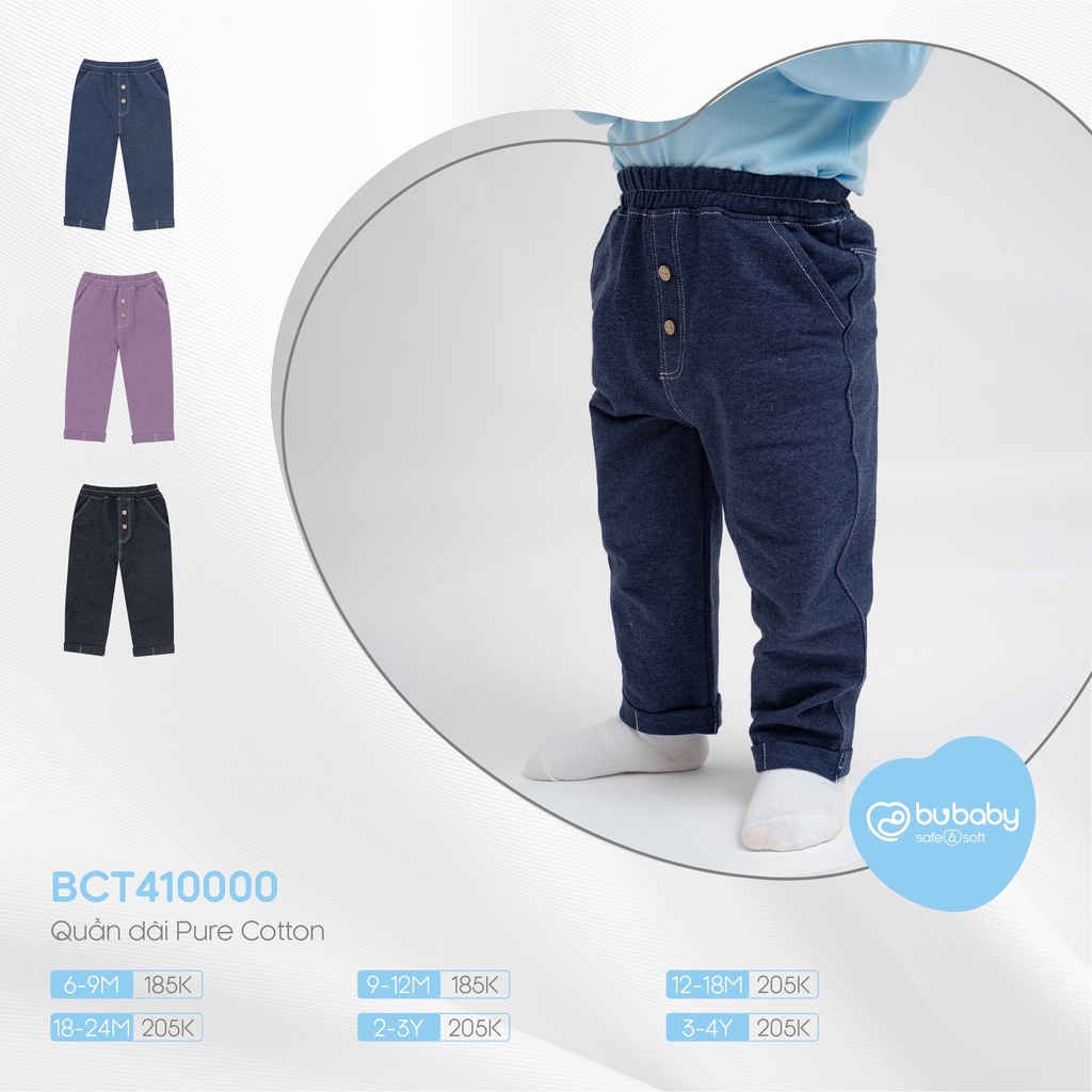 [CHÍNH HÃNG] Quần dài màu trơn trẻ em chất liệu Pure Cotton BCT410000 Bu