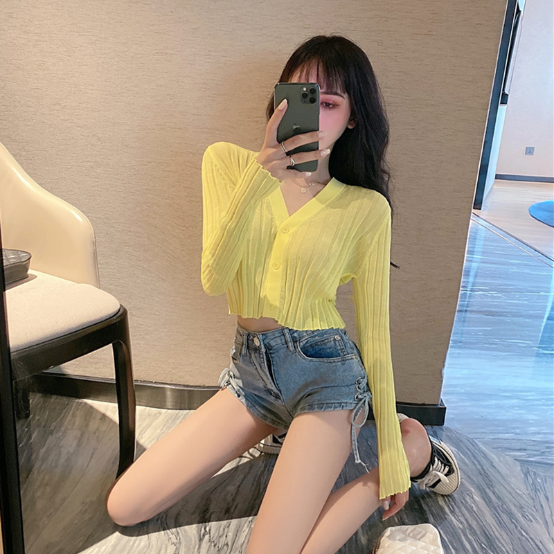 Áo cardigan IELGY dệt kim mỏng tay dài cổ chữ V màu sắc ngọt ngào thời trang mùa hè cho nữ