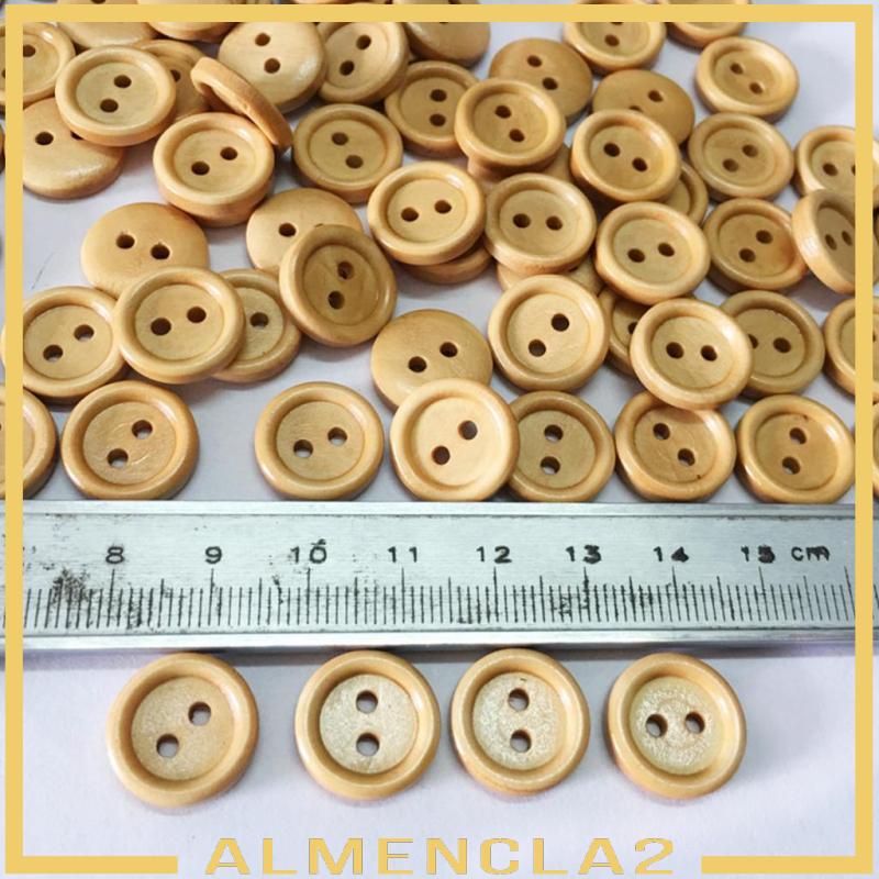 100pcs Vintage 2 Holes Wooden Buttons Sewing Scrapbook Light Brown 13mm