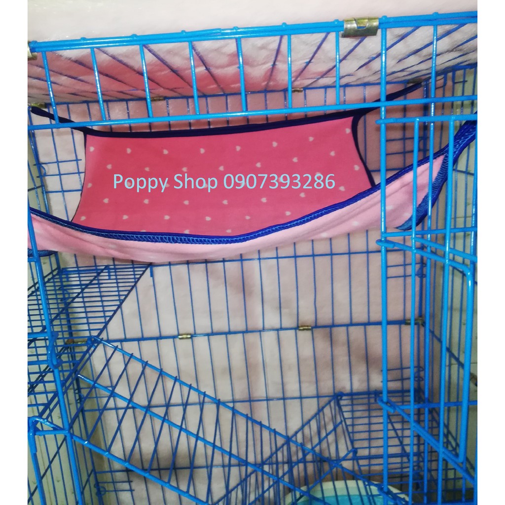 Chuồng/Lồng Sắt Sơn Tĩnh Điện Xếp 3 Tầng Màu Xanh Nước Biển Cao 1 Met Có Bánh Xe, Tặng Võng, Cho Mèo, Chim, Vẹt, Sóc