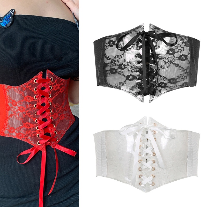Đai nịt eo định hình cơ thể trang trí họa tiết ren hoa thời trang đường phố thanh lịch cho nữ